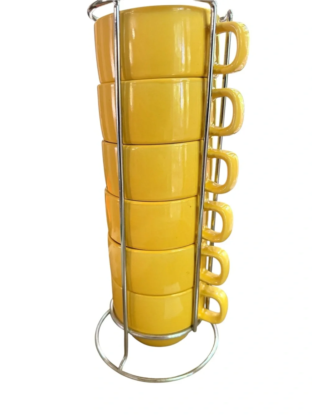 World Market Stackable Espresso Mug Set w/ Chrome Rack Mustard Yellow 6oz‎ Cups